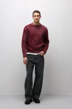 Soft Textured Oversize Knit Sweater Burgundy