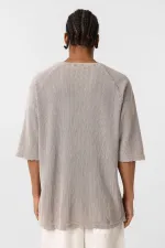 Yıkamalı Oversize Baskılı Triko Tişört Taş