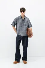 Chemise oversize à manches courtes à carreaux, bleu marine