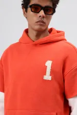 Sweat à capuche oversize avec détails aux manches, orange