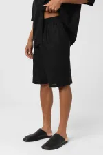 Oversize Keten Şort Siyah