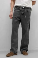 Jean baggy rayé gris avec ceinture