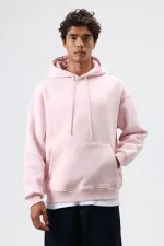 Basic Oversize Yıkamalı Hoodie Pembe
