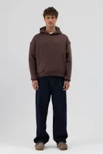 Basic Hooded Boxy Fit Sweatshirt Brown