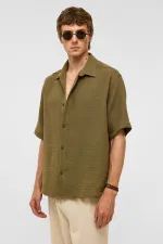 Chemise oversize à manches courtes en mousseline, kaki