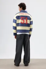 Sweat-shirt oversize à rayures imprimées bleu