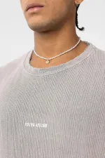 Yıkamalı Arka Baskılı Oversize Tişört Taş