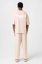 Label Detailed Oversize Modal Fabric Tracksuit Set Stone