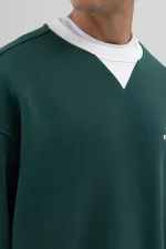 Oversize Bisiklet Yaka Baskılı Sweatshirt Nefti