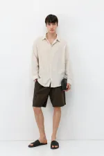 Uzun Kollu Basic Oversize Gömlek Bej