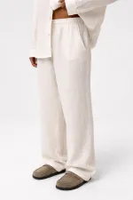 Baggy Fit Müslin Keten Pantolon Naturel