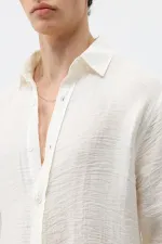 Dokulu Oversize Gömlek Ekru