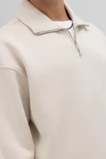 Sweat-shirt oversize à fermeture éclair et col montant couleur pierre