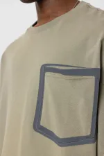 Bisiklet Yaka Cepli Oversize Tişört Haki