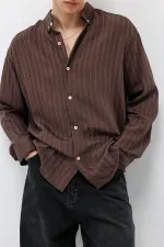 Çizgili Oversize Gömlek Kahve