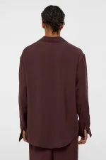 Basıc Oversize Uzun Kollu Modal Karışımlı Gömlek Kahve