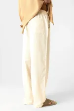 Bel Lastikli Baggy Fit Keten Pantolon Bej Bel Lastikli Baggy Fit Keten Pantolon Bej