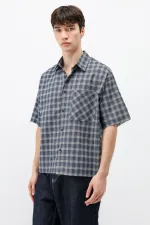 Chemise oversize à manches courtes à carreaux, bleu marine