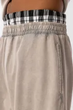 Washed Waist Detail Baggy Sweatpants with Stone