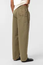 Pantalon ample en gabardine à lacets, kaki