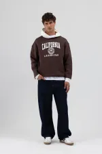 Çift Renk Baskılı Oversize Sweatshirt Kahve