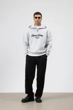 Sweat-shirt oversize à col zippé, gris clair