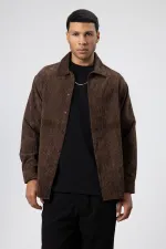 Oversize Dokulu Gömlek Kahve