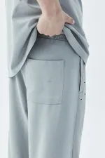 Delik Detaylı Oversize Eşofman Takım Gri