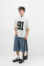 Printed Corduroy Oversize T-Shirt, Ecru