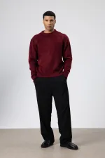 Oversize Yumuşak Dokulu Bisiklet Yaka Kazak Bordo