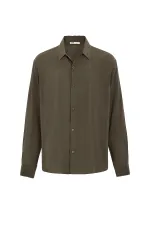 Basıc Oversize Uzun Kollu Modal Karışımlı Gömlek Haki