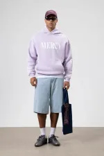 Card Detail Washed Oversize Sweatshirt Lilac