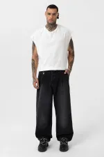 Pileli Zincir Detaylı Baggy Jean Antrasit