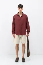 Uzun Kollu Basic Oversize Gömlek Bordo