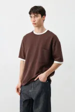 Kısa Kollu Oversize Cepli Tişört Kahve