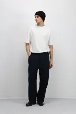 Pantalon ample en tissu bleu marine