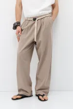 Oversize Linen Trousers with Belt Detail (Stone)