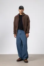 Oversize Zip-Up Knit Cardigan, Mink Color