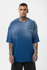 T-shirt oversize délavé avec détail texte, indigo