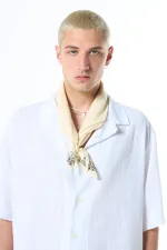 Seamless Short Sleeve Pocketless Oversize Linen Shirt White