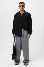 Kemer Detaylı Baggy Lyocell Pantolon Gri