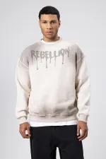 Sweat-shirt oversize imprimé délavé couleur pierre