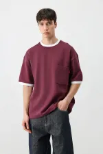 Kısa Kollu Oversize Cepli Tişört VİŞNE