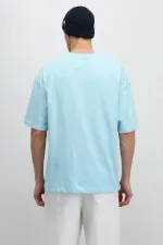 T-shirt basique oversize à col rond bleu clair