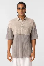 Yıkamalı Oversize Polo Yaka Tişört Taş