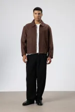 Oversize Fermuarlı Kaşe Ceket Kahve