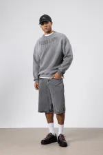 Sweat-shirt oversize imprimé délavé, gris foncé