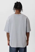 Basic Oversize Bisiklet Yaka Tişört Gri