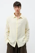 Uzun Kollu Basic Oversize Gömlek Sarı