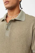 Polo Yaka Triko Oversize Tişört Haki